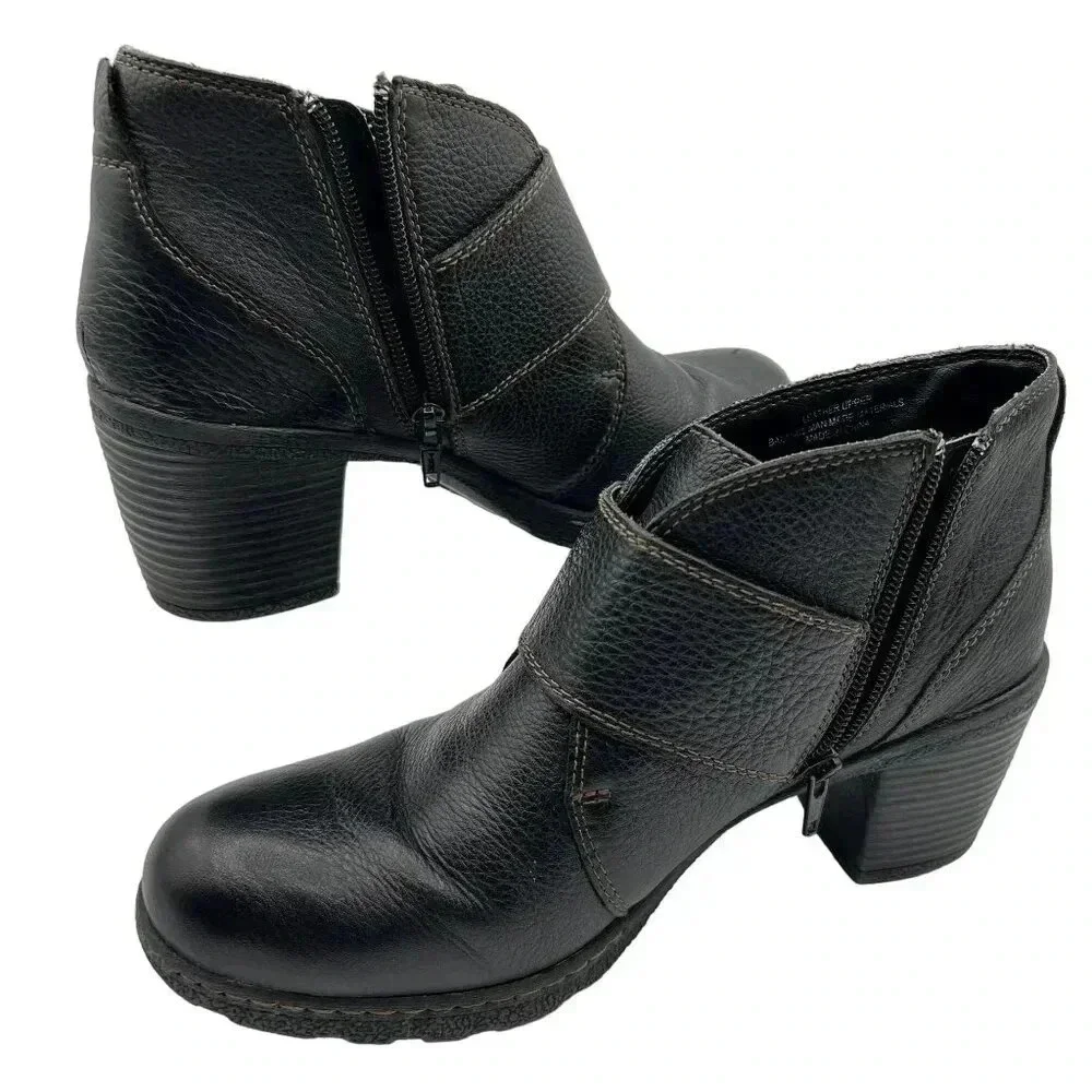 BOC Born Concept Womens10 Brown Pebbled Leather Double Buckle Heeled Zip Bootie